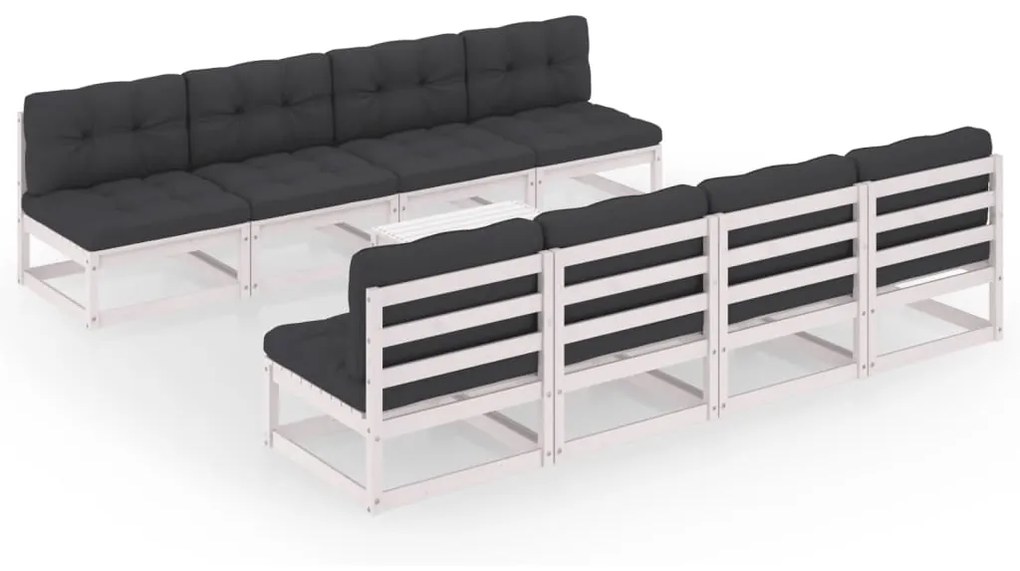 3076405 vidaXL Set mobilier de grădină cu perne, 9 piese, lemn masiv de pin