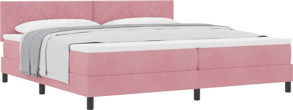 vidaXL Pat cu arcuri cu saltea cu headboard Roz 200 x 200 cm Catifea