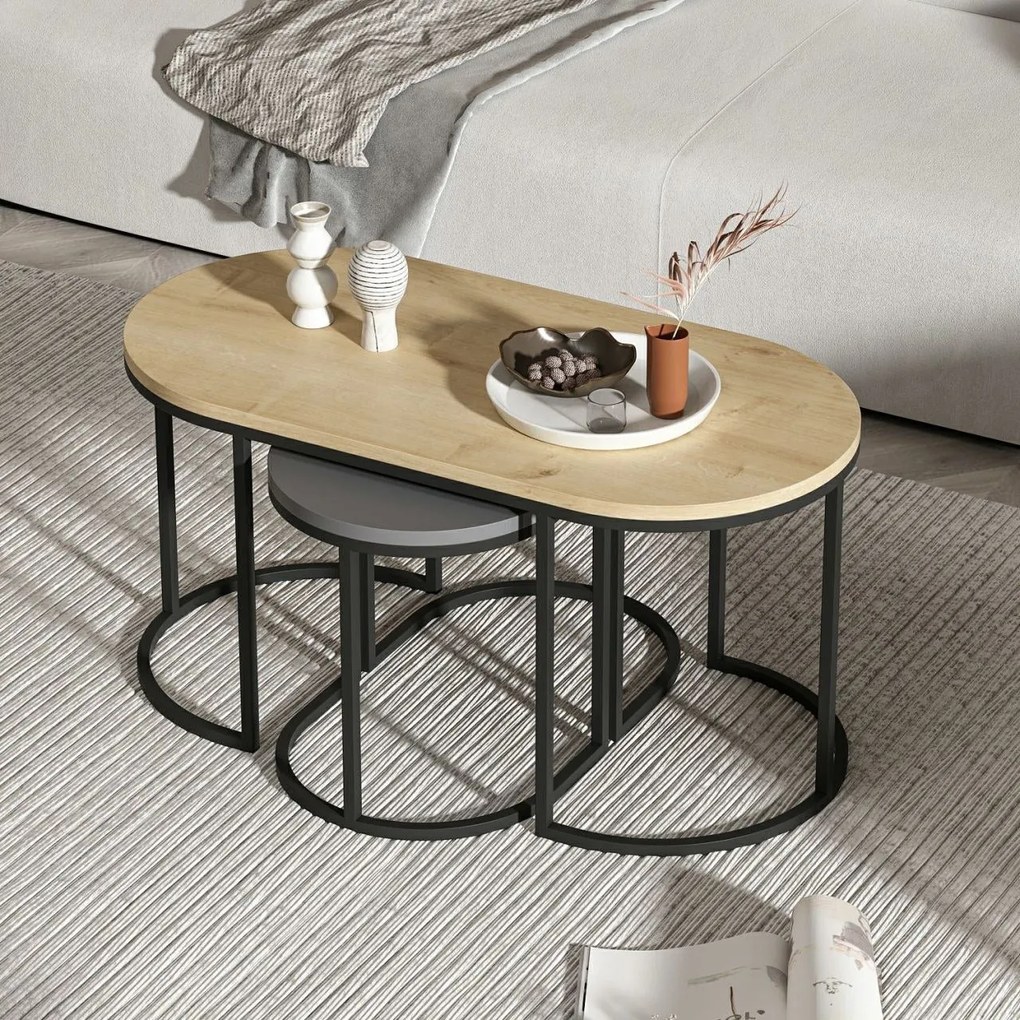 Masuta de cafea set (3 bucăți) Dena - Anthracite, Oak