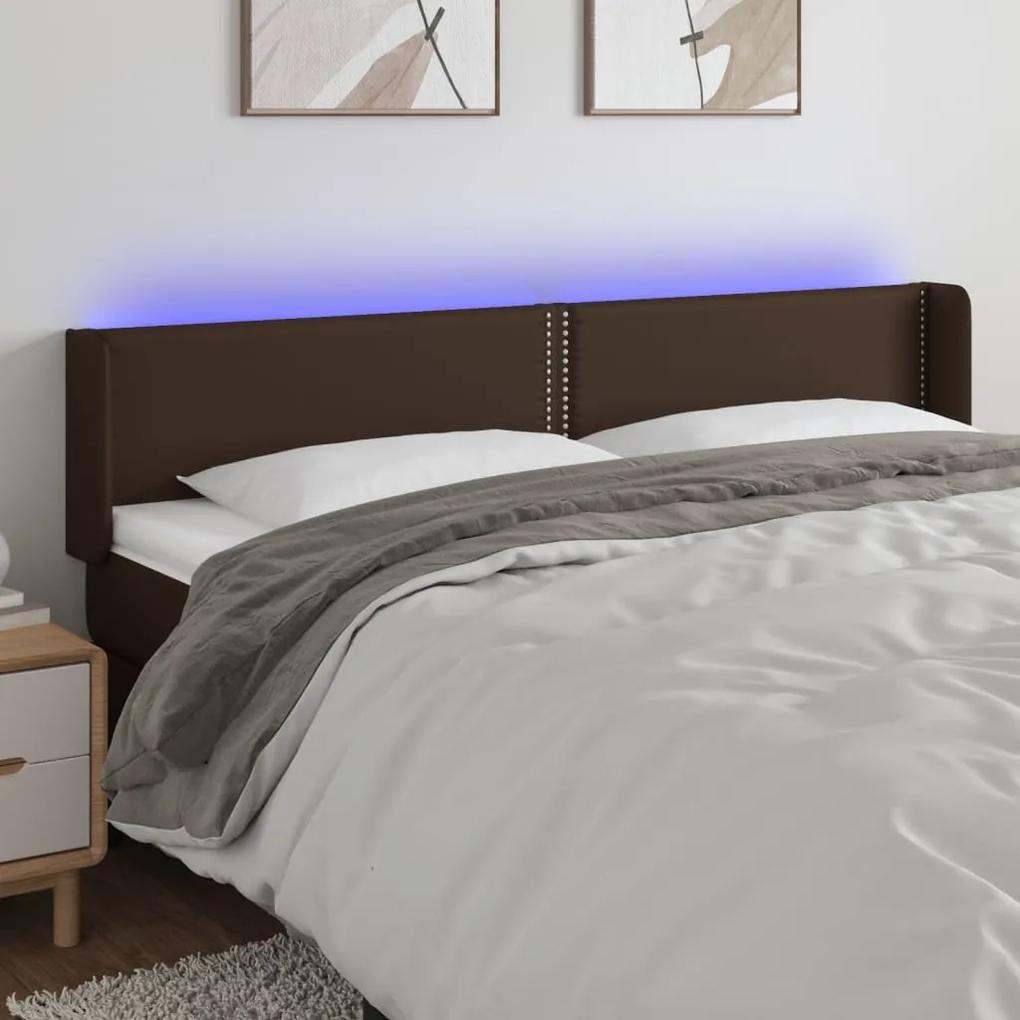 3123207 vidaXL Tăblie de pat cu LED, maro, 203x16x78/88 cm, piele ecologică
