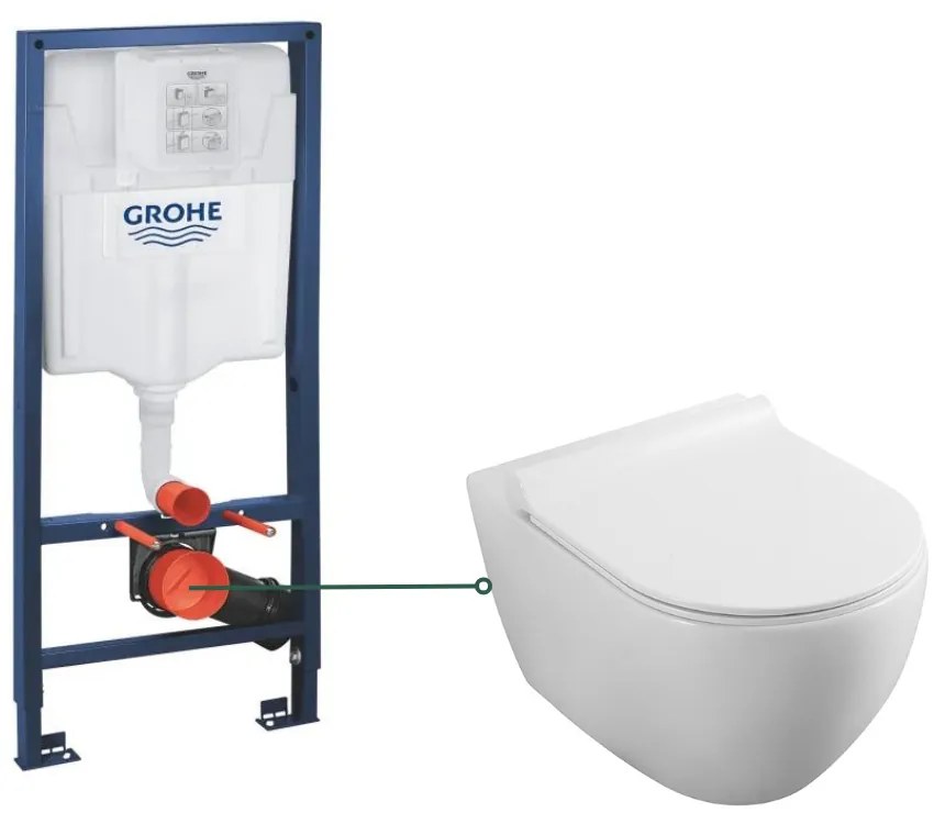 Set vas wc suspendat rimless cu capac quick release si soft close, Minerva, Fluminia si rezervor wc incastrat Grohe Rapid SL