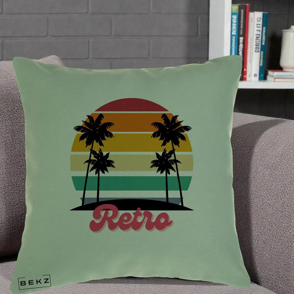 Perna Decorativa Retro Sunset Palmieri, 40x40 cm, Verde, Husa Detasabila, Perna Inclusa, BEKZ®