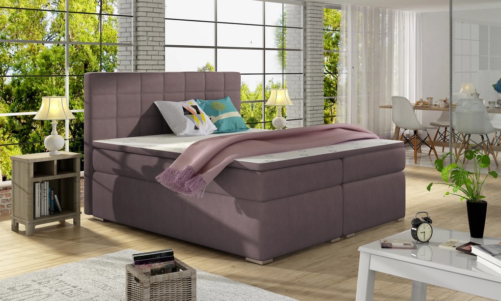 Pat matrimonial Boxspring 160 cm Abbie (roz) (cu saltele). 1027421