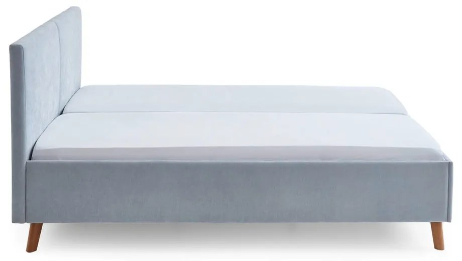 Pat matrimonial albastru deschis tapițat cu somieră 160x200 cm Piano – Meise Möbel