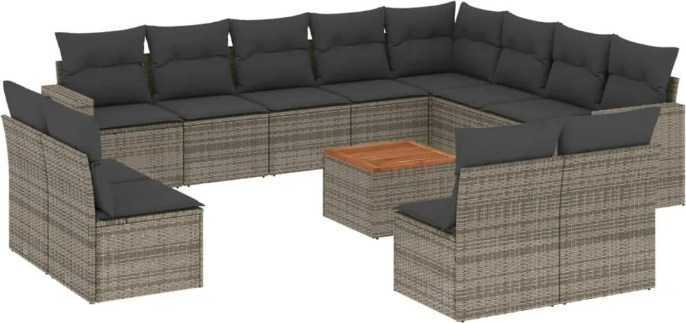 vidaXL Set mobilier de grădină cu perne, 13 piese, gri, poliratan
