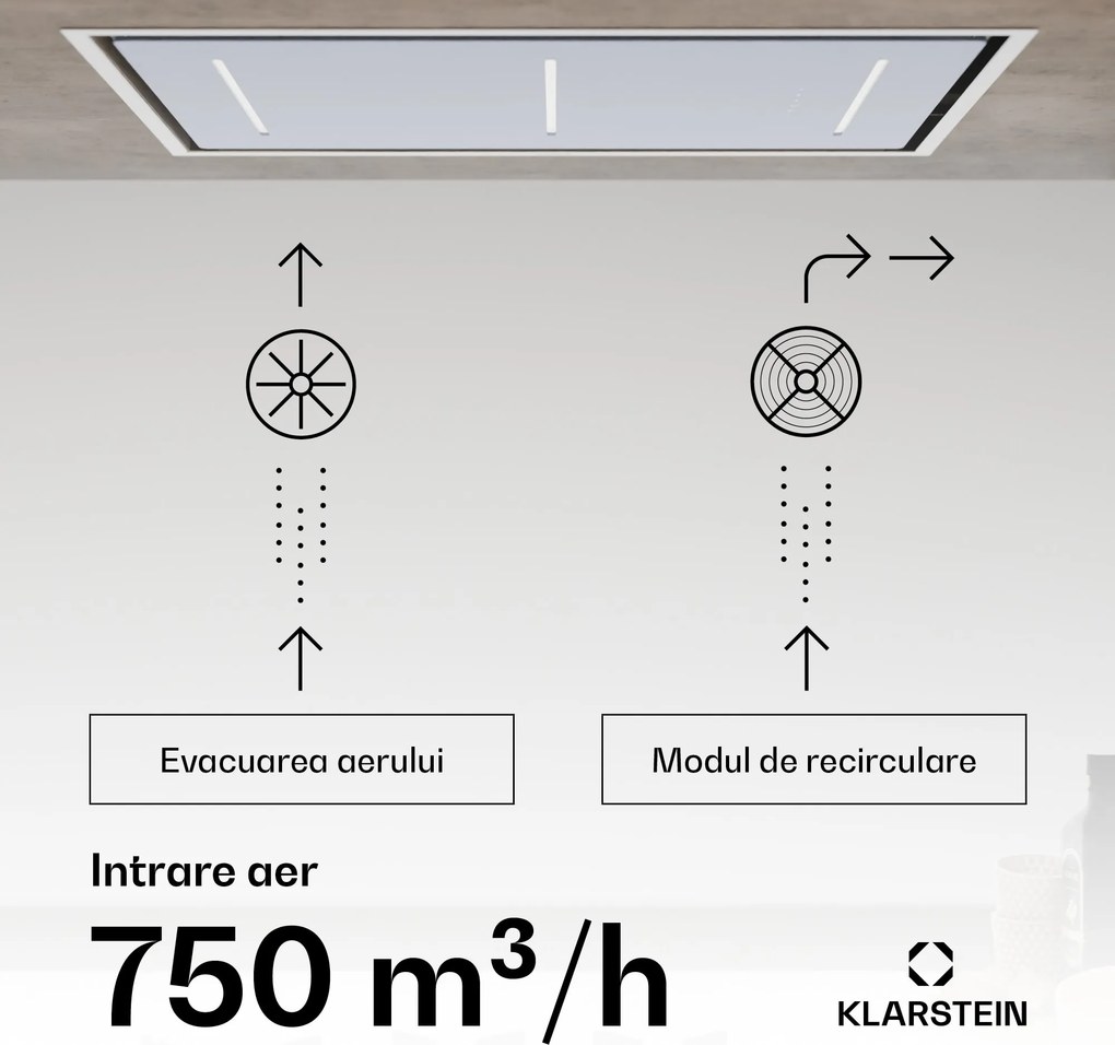 Klarstein Hota LuxeAir, 90 cm, WLAN + Bluetooth, LED, 751 m³/h, extracție/recirculare, CEE: A