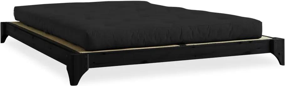 Pat dublu din lemn de pin cu saltea și tatami Karup Design Elan Comfort Mat Black/Black, 140 x 200 cm