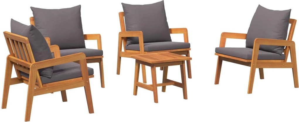 vidaXL Set bistro cu pernă 5 pcs Maro Lemn Solid de Acacia