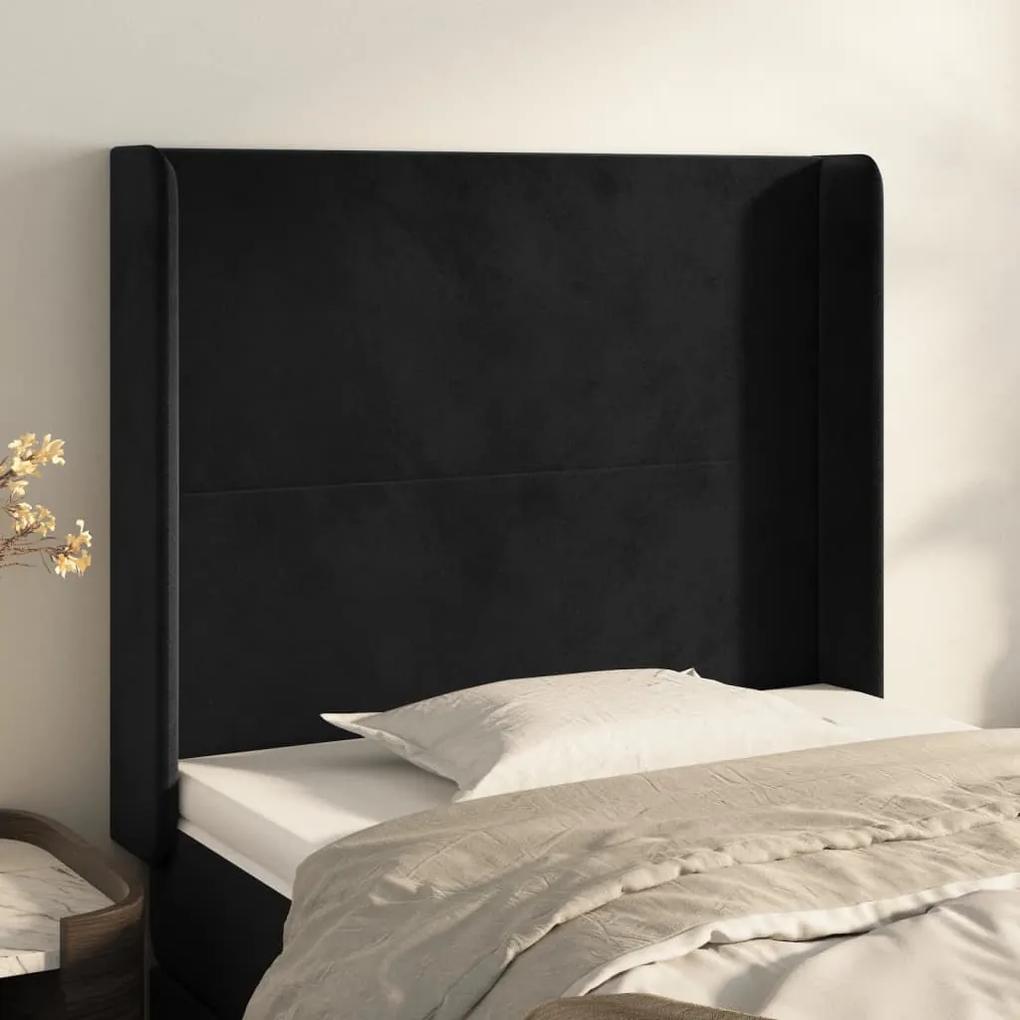 3119332 vidaXL Tăblie de pat cu aripioare, negru, 83x16x118/128 cm, catifea
