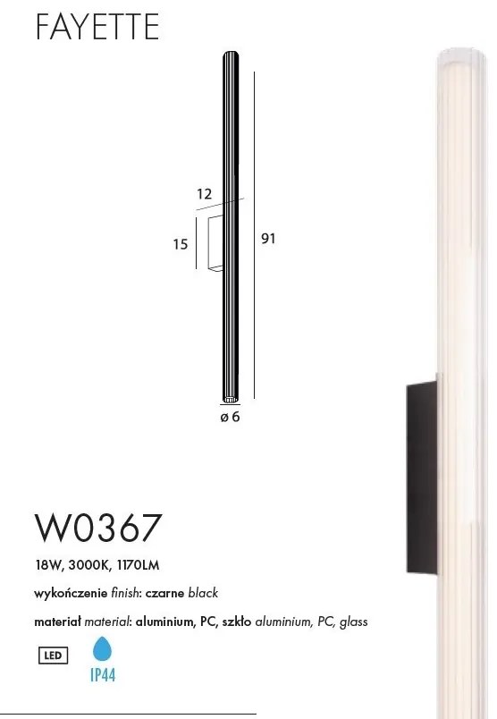 Aplica LED baie iluminat elegant IP44 Fayette H-91cm