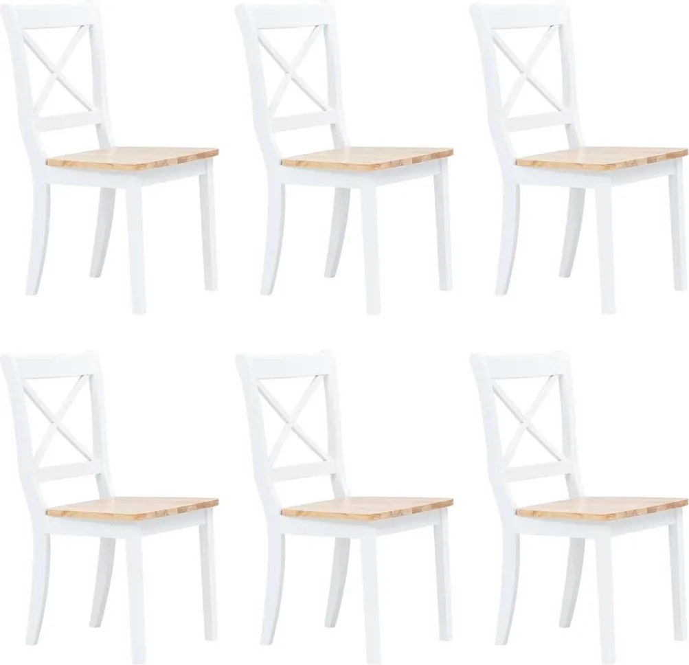 vidaXL Scaune de bucătărie, 6 buc., alb/natural, lemn masiv de hevea