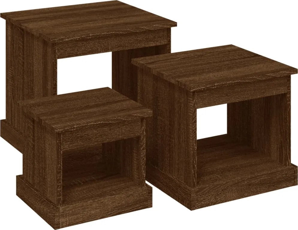 vidaXL Măsuțe de cafea, 3 buc., stejar maro, lemn prelucrat