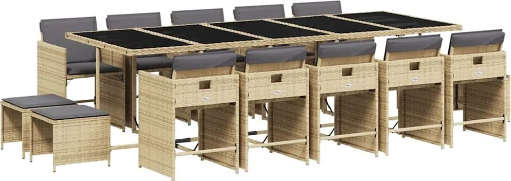 vidaXL Set mobilier grădină cu perne, 15 piese, bej combinat poliratan