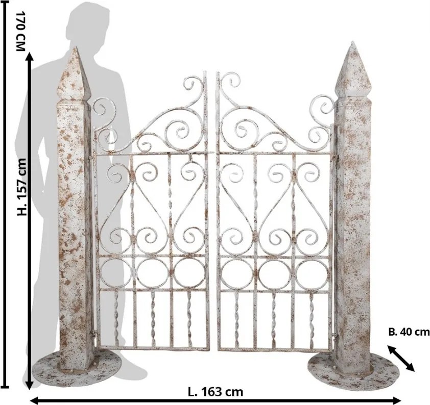 Poarta decorativa de gradina, alb, din metal, aspect vintage,