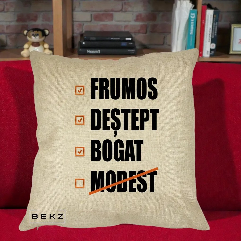 Perna Decorativa Frumos Destept Bogat, 40x40 cm, Crem, Husa Detasabila, Perna Inclusa, BEKZ®