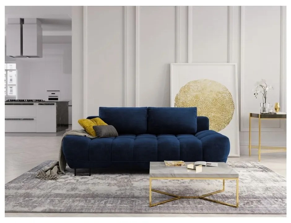 Canapea extensibilă cu 3 locuri și tapițerie de catifea Windsor &amp; Co Sofas Cirrus, albastru închis