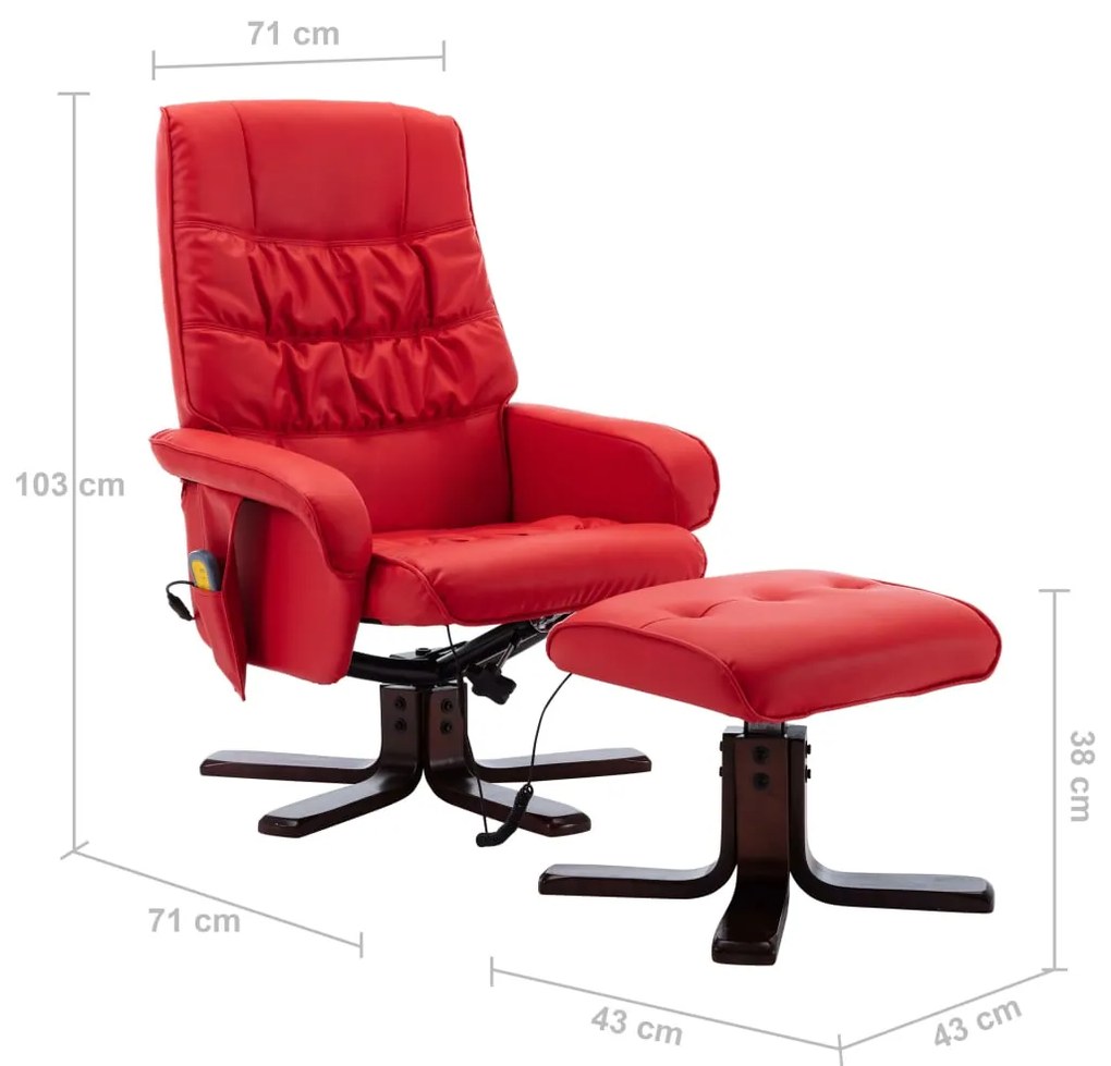 Fotoliu de masaj rabatabil cu taburet, rosu, piele ecologica 1, Rosu