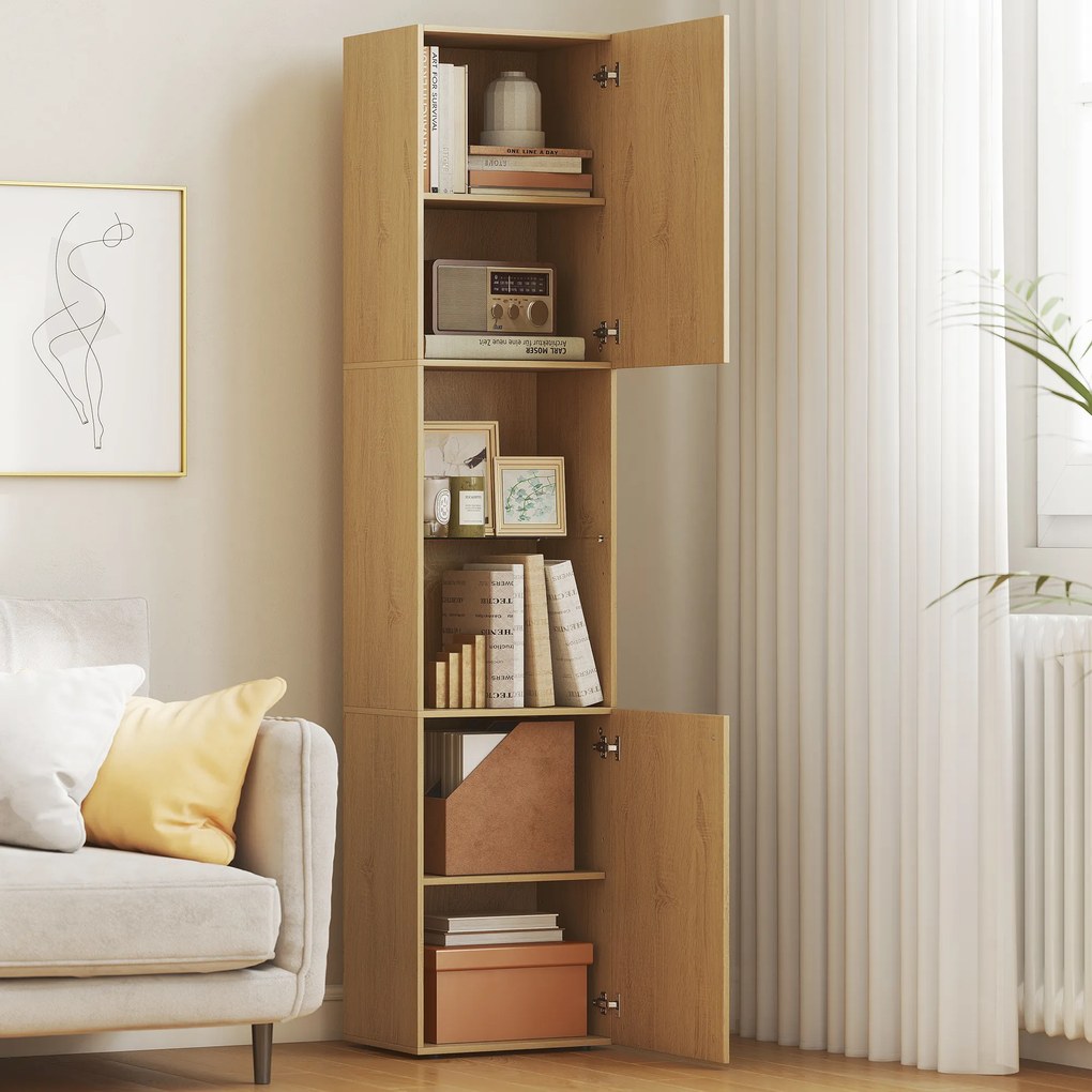 HOMCOM Dulap înalt pentru baie, corp coloană de depozitare 6 niveluri 2 uși și rafturi reglabile, 40x31x182cm, stejar | Aosom Romania