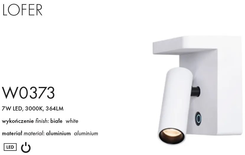 Aplica cu reader LED pentru dormitor Lofer alba
