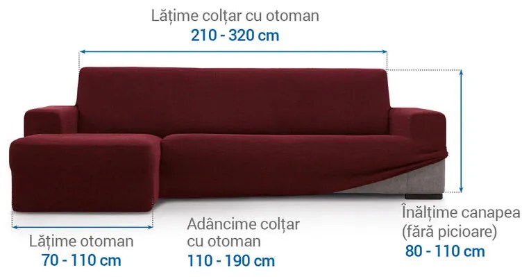 Huse super elastice HARMONIA bordo canapea cu otoman stânga (l. 210 - 320 cm)