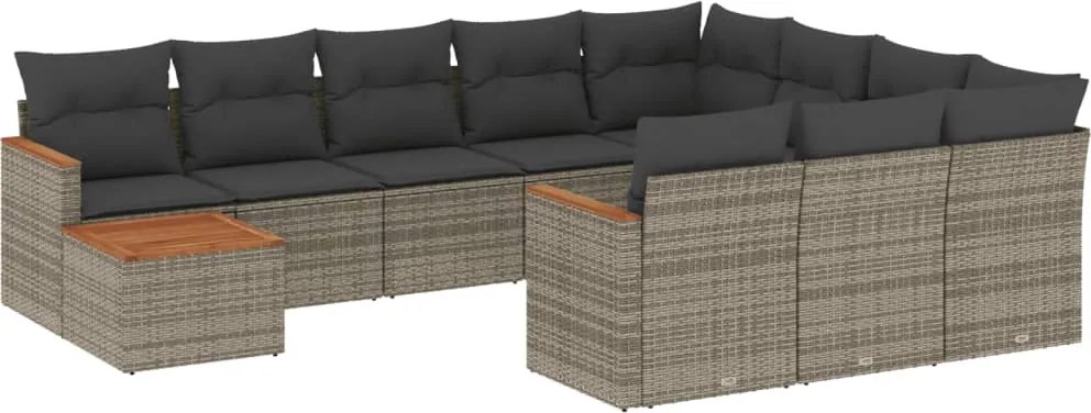 vidaXL Set canapele de grădină cu perne, 11 piese, gri, poliratan
