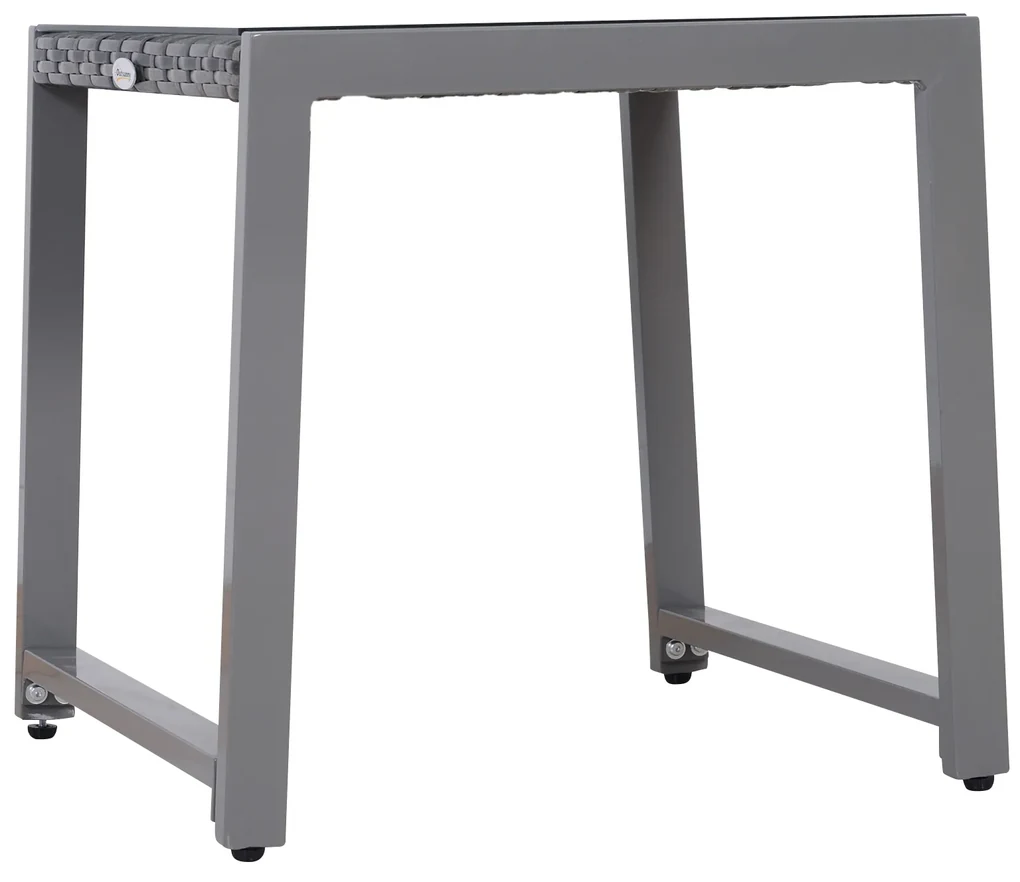 Outsunny Masă de Cafea pentru Terasă și Grădină cu Cadru din Aluminiu și Ratan PE, Suprafață Acoperită cu Sticlă, 50x50x50cm, Gri | Aosom Romania