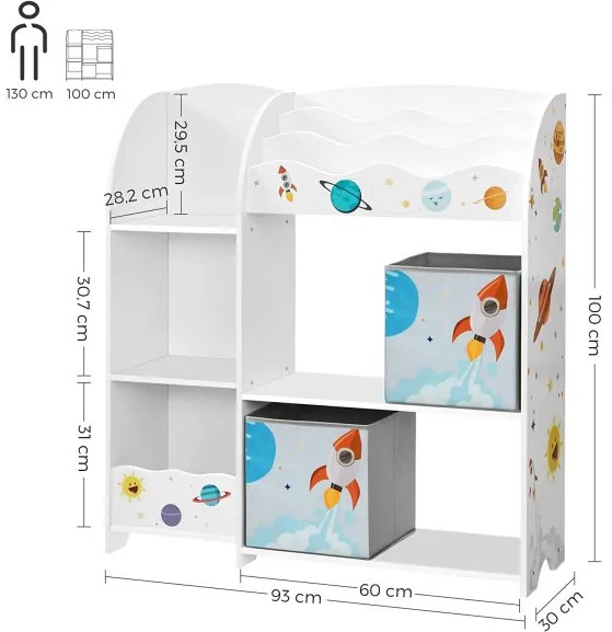 Organizator Pentru Copii, Cu 2 Cutii De Depozitare, Alb, 93 Cm