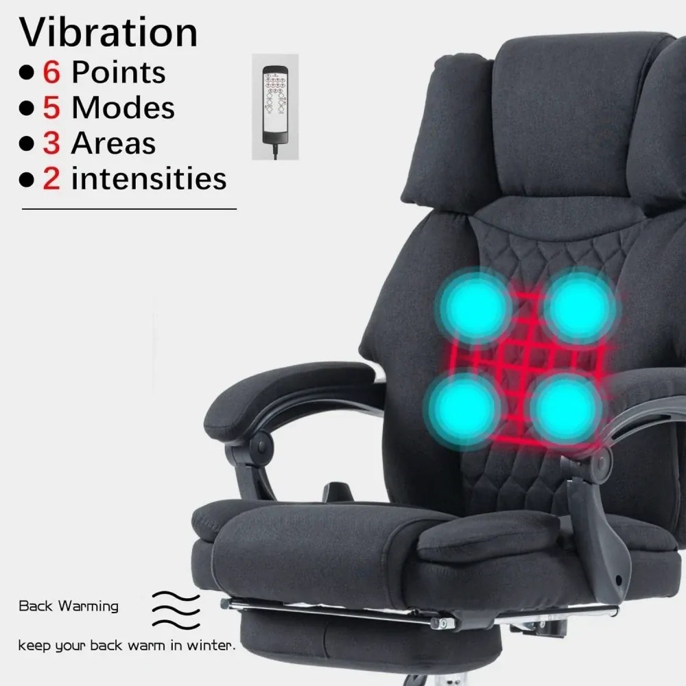 RESIGILAT- Scaun directorial, cu Masaj și Încălzire, suport picioare, textil, Negru