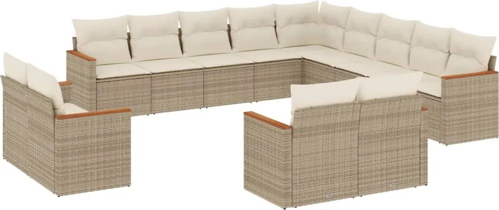 vidaXL Set canapele de grădină, 13 piese, cu perne, bej, poliratan