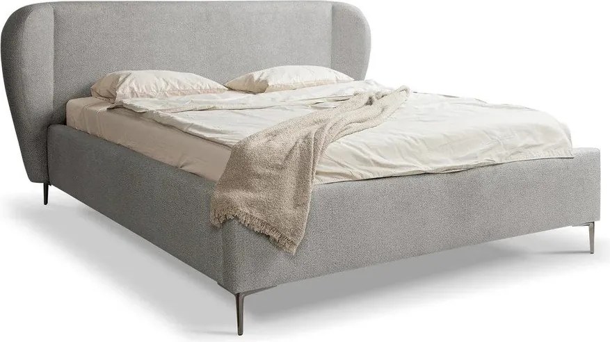 Pat matrimonial gri deschis tapițat cu somieră 160x200 cm Makana – Makamii