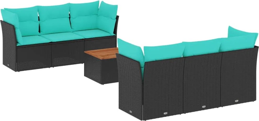 vidaXL Set canapele de grădină cu perne, 7 piese, negru, poliratan