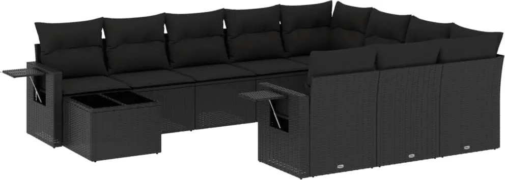 vidaXL Set canapele de grădină cu perne, 11 piese, negru, poliratan