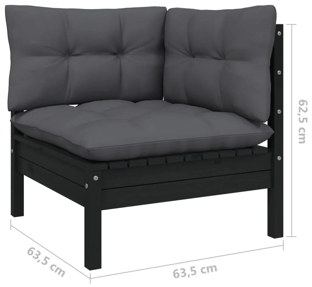 Set mobilier gradina cu perne, 8 piese, negru, lemn masiv pin Negru, 8