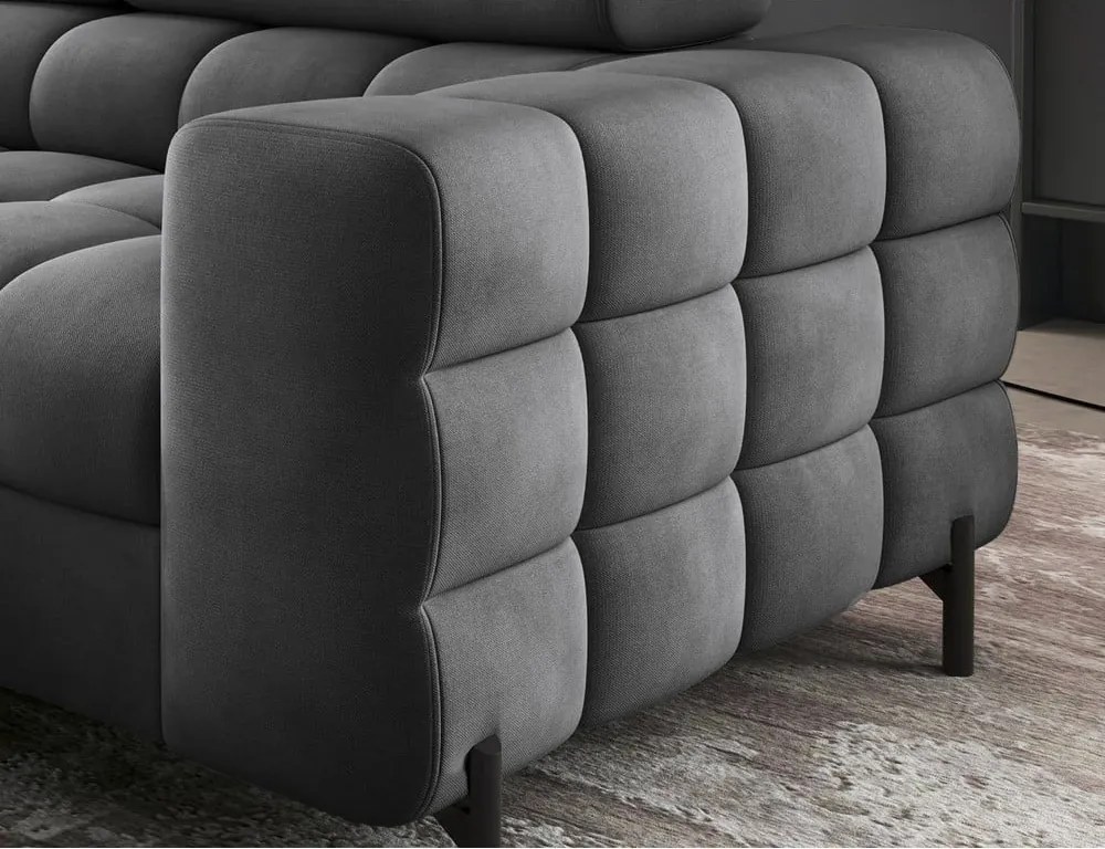 Colțar gri închis extensibil/cu spațiu de depozitare cu tapițerie din catifea (cu colț pe partea stângă/în formă de ”L”) Ferucce – ELTAP