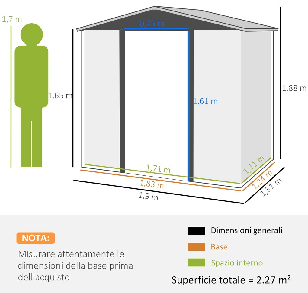 Şopron metalic de depozitare pentru grădină Outsunny 6.2 x 4.3ft | Aosom Romania