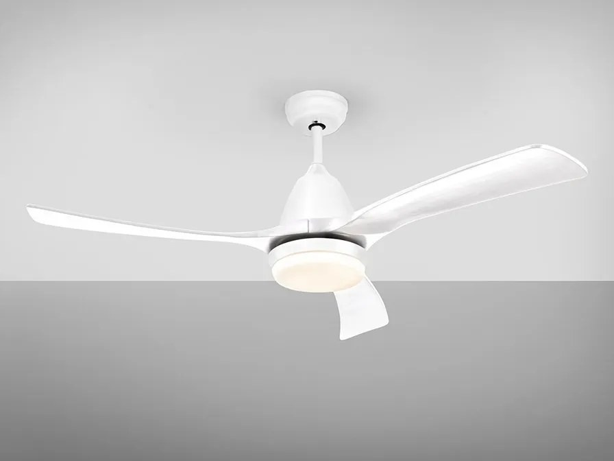 Lustra LED cu Ventilator si telecomanda, lame din lemn, Aspas alb