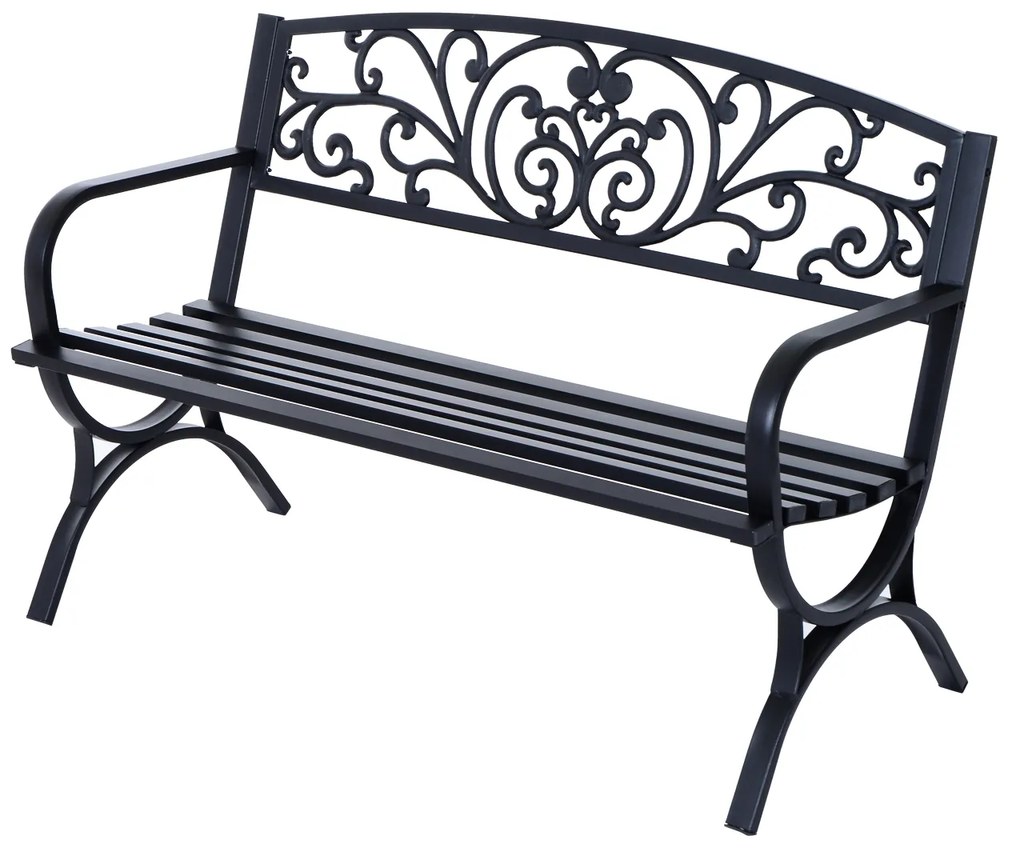 Outsunny Bancă de Grădină pentru Exterior din Metal și Fontă, 127×60×85 cm, Negru | Aosom Romania