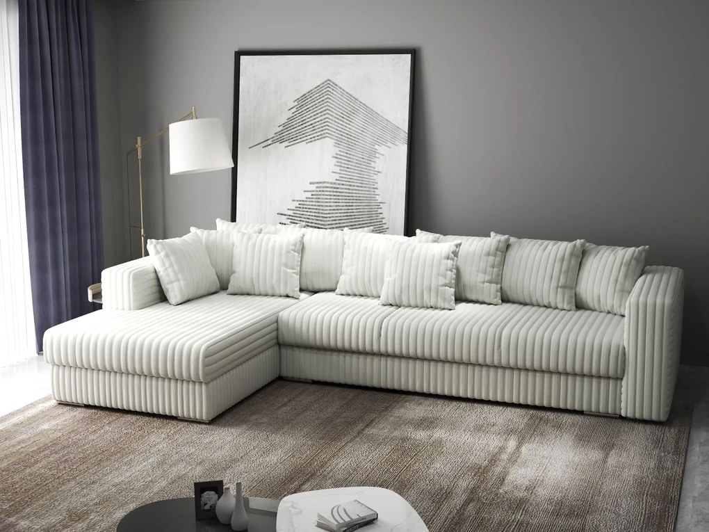 Colțar extensibil dumonde cu ladă de depozitare si sezut confortabil din spuma high-density, Gloria  Ambience Ivory 320x183 cm