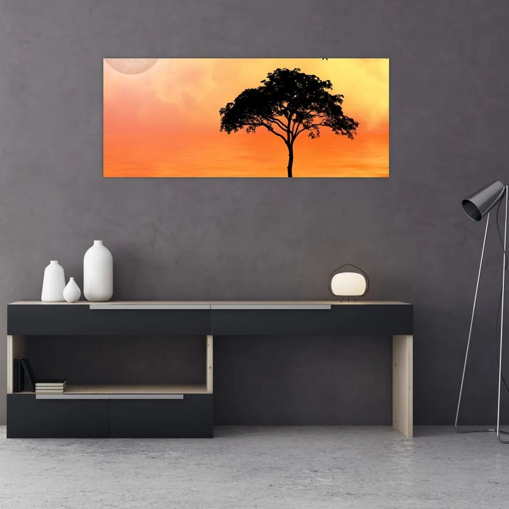 Tablou cu copac în apus de soare (120x50 cm)