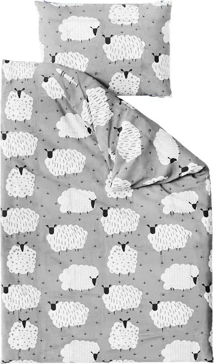 Set lenjerie de pat creponata WHITE SHEEPS POLY gri + cearsaf Jersey 90 x 200 cm gri, pat single