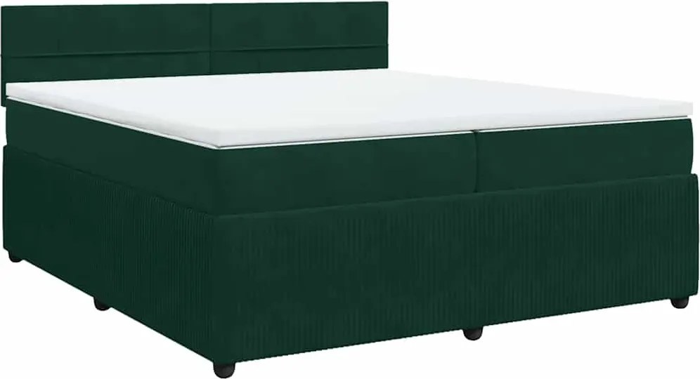 vidaXL Pat box spring cu saltea, verde închis, 200x200 cm, catifea
