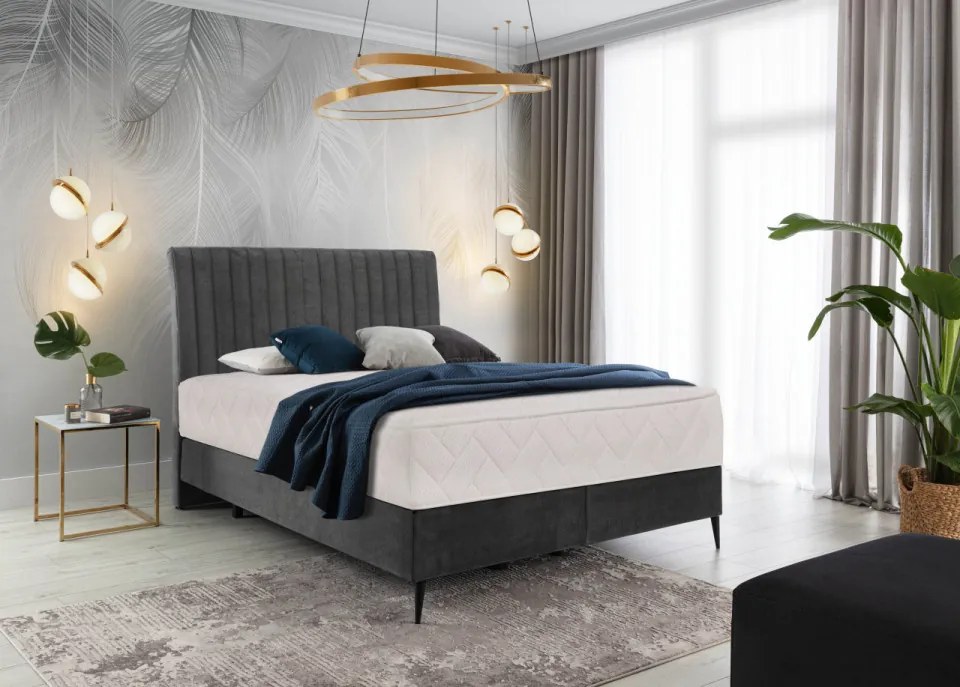 Pat tapitat, boxspring, 140x200 cm, Blanca 2, Eltap (Culoare: Albastru Inchis)