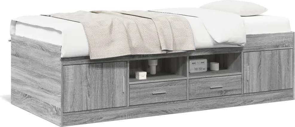 vidaXL Pat de zi cu sertare fără saltea, gri sonoma, 90x190 cm