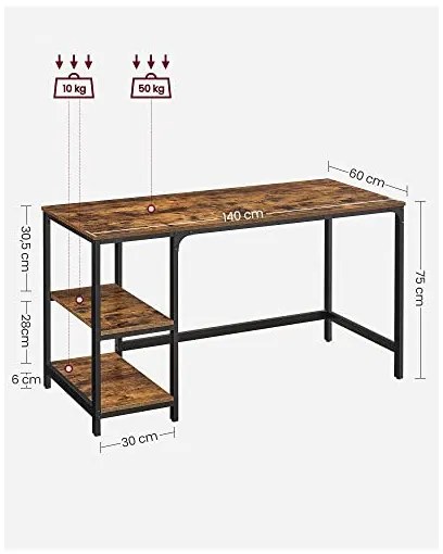 Birou, Vasagle, Maro Rustic, LWD55X, 140 x 60 x 75 cm