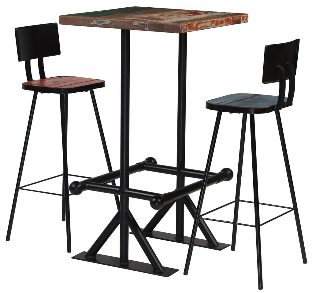 Set mobilier de bar, 3 piese, multicolor, lemn masiv reciclat