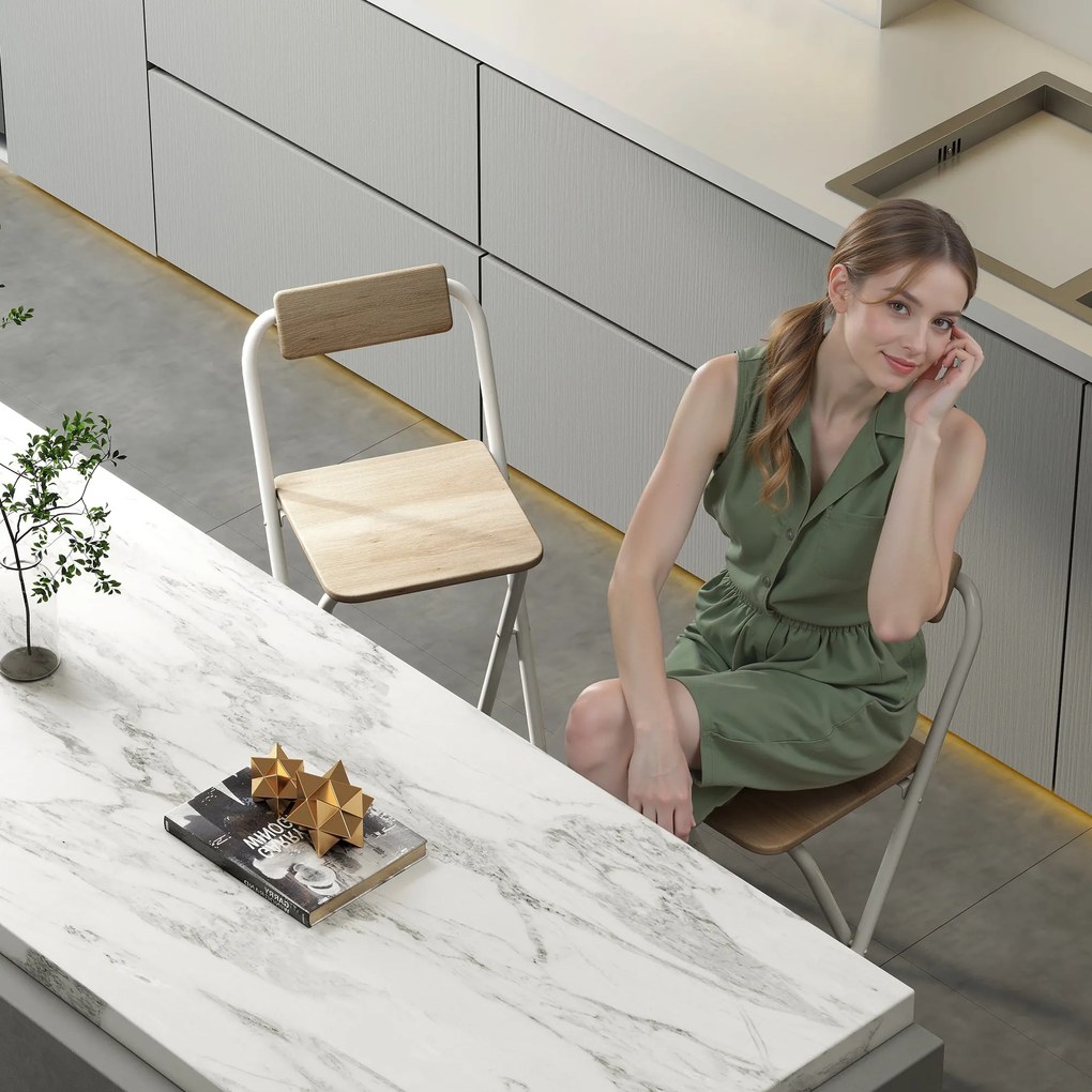 HOMCOM Set 2 Scaune de Bucătărie Pliabile cu Suport pentru Picioare din MDF și Oțel Negru | Aosom Romania