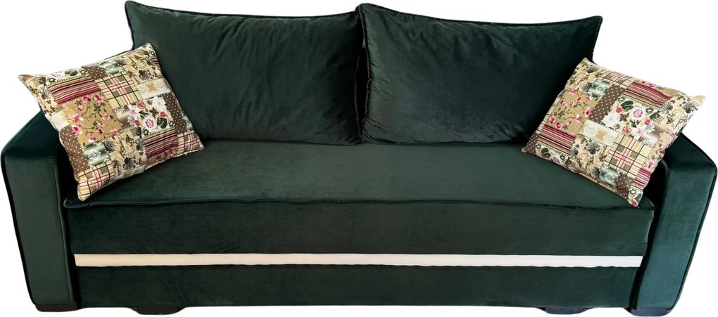 Canapea LARISA extensibila, 3 locuri, cu lada de depozitare, culoare verde padure , 220x95x85 Verde padure, Catifea