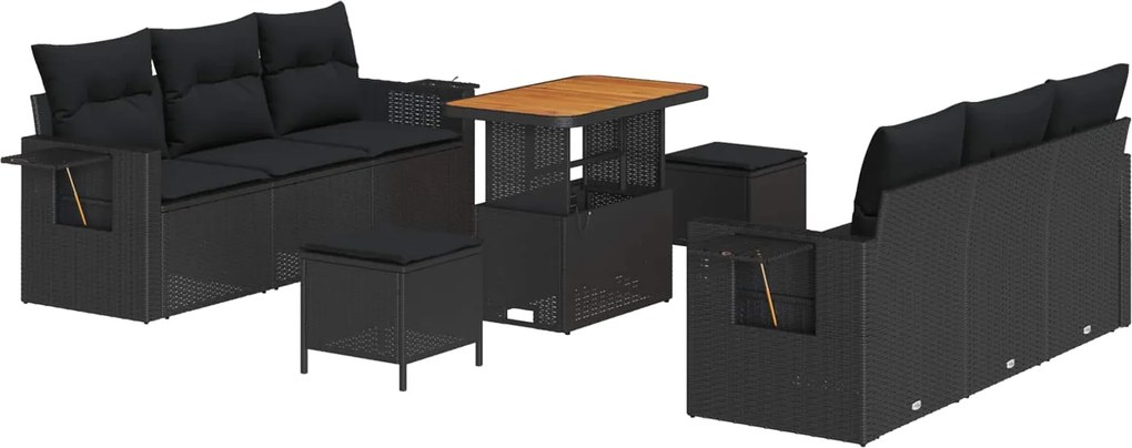 vidaXL Set de canapele pentru grădină cu pernă Manual 9 pcs Negru