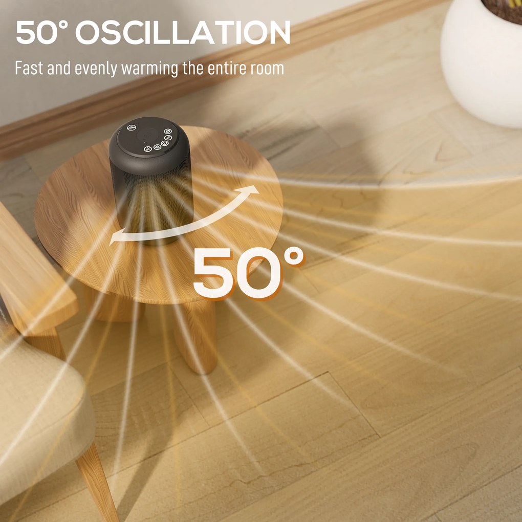 HOMCOM Încălzitor electric cu 3 moduri și temporizator 24h, 14x14x21.5 cm, Negru | Aosom Romania