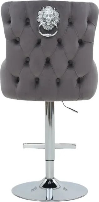 Set de 2 scaune de Bar Stil Baroc, Catifea, Gri, Metal, Argintiu, Castle